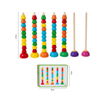 Number Matching Game STEM Development Wooden Bead Stacker Natural Wood
