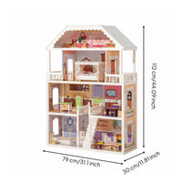 Wooden Doll House Realistic Princess Dollhouse Decorative Multi-Room Doll House for Girls, Kids