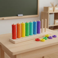 Multicolor Circular Stacker Stacking Toy Early Education Wooden Disc Stacker Hand-Eye Coordination Wooden Stacking Toy for Young Children