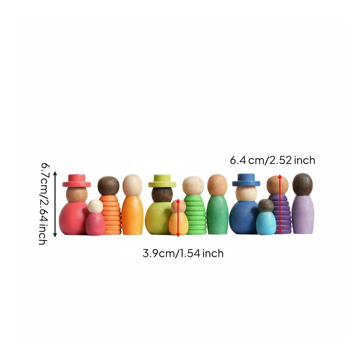 12 Pieces Colorful Wooden Family Figures Early Education Wooden Peg People Wood Color Sorting Toy for Young Children, Preschoolers, Classroom