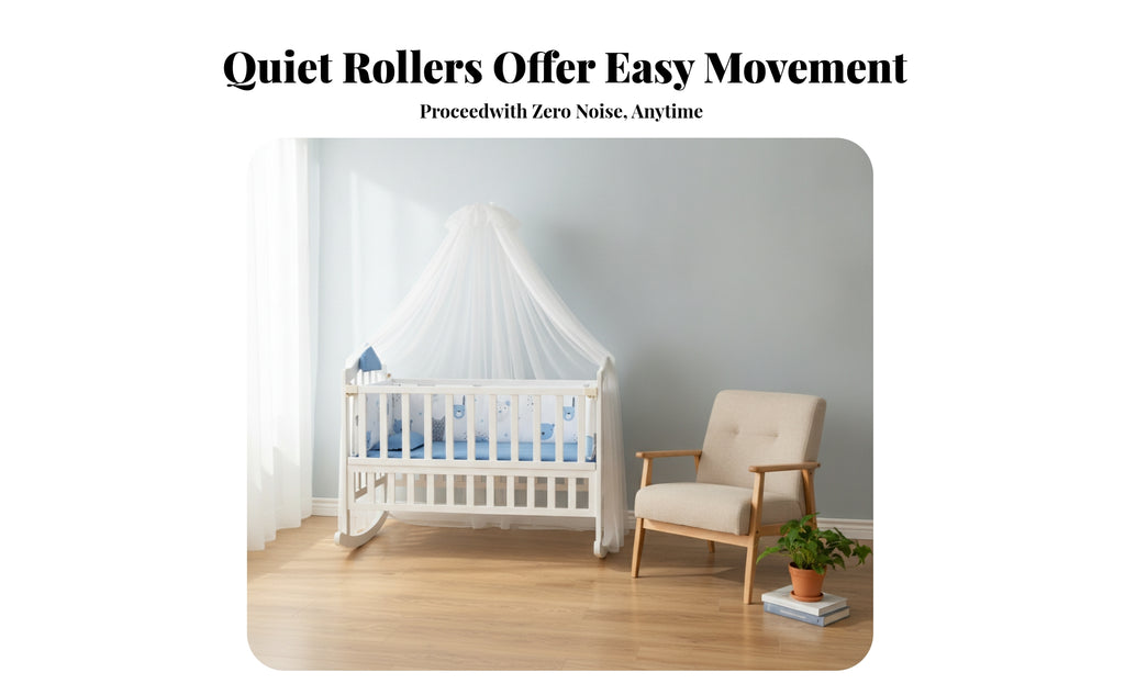 Bug Net Canopy Nursery Rocking Cradle Caster Wheels Rocking Cradle Padded Mattress for Babies, Toddlers