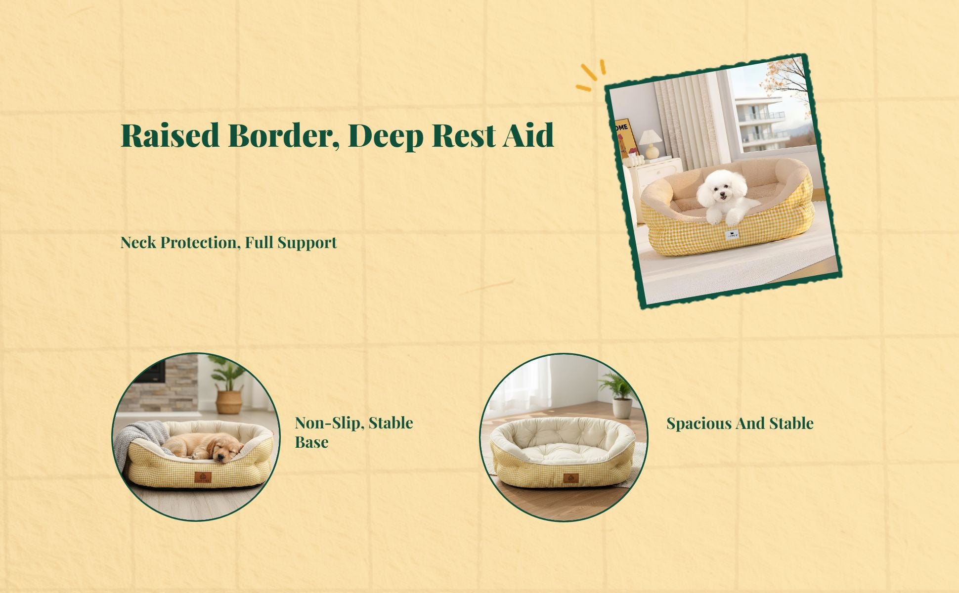 Plush dog bed, non-slip, easy-clean