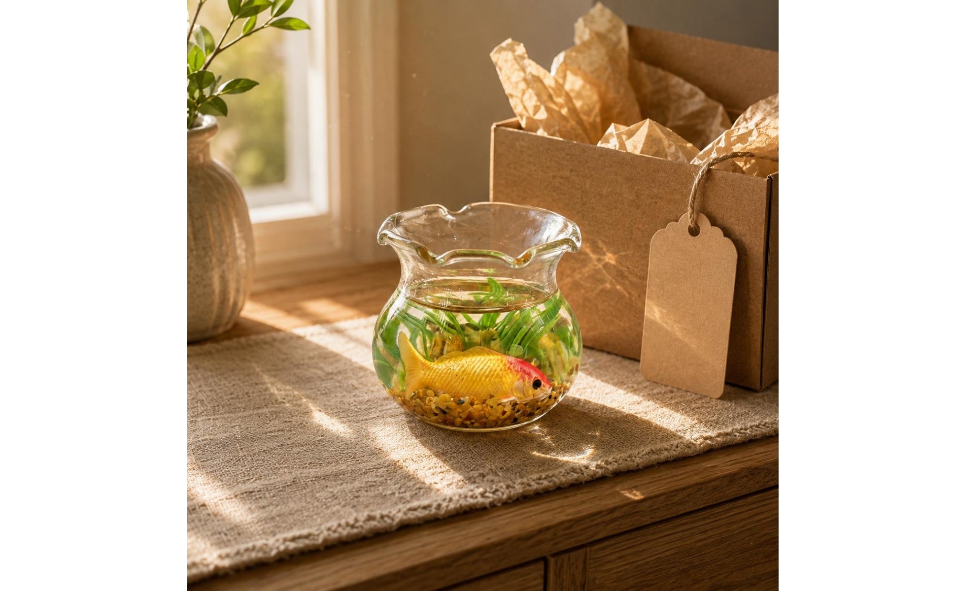 Dollhouse Aquatic Aquarium Flared Rim Mini Aquatic Bowl Gravel Bottom