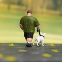 Dog Walking Figurine Collectible Miniature People Figurine Display Decoration
