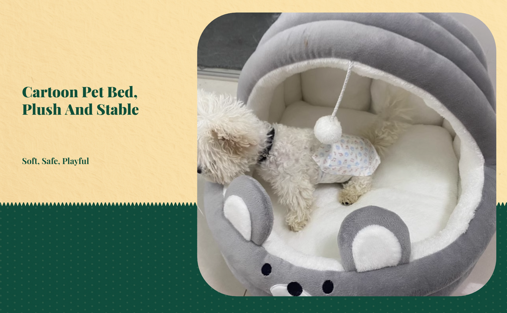 Semi-Enclosed Plush Dog Bed, Removable Cover, Easy Clean