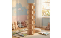 Wooden Rotating Bookshelf Floor Standing Bookcase Unit Cylindrical Furniture Storage
