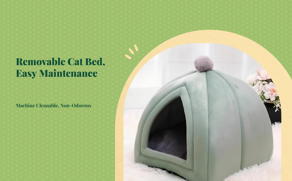 Semi-Enclosed Cat Bed, Warm Indoor Pet Cave Removable Pad