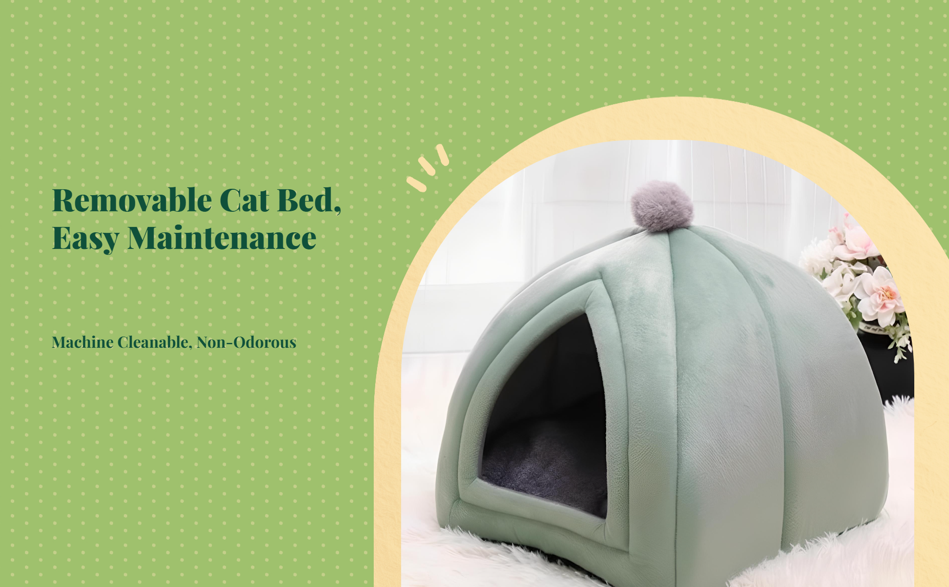 Semi-Enclosed Cat Bed, Warm Indoor Pet Cave Removable Pad