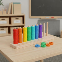Wooden Hoop Toss Toy Printed Color Names Rainbow Hoop Toss Toy Rectangular Base