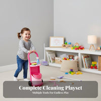 Kids Broom and Mop Set Role-Playing Fun Toy Cleaning Cart Set Educational Childrens Cleaning Tools for Girls, Young Children