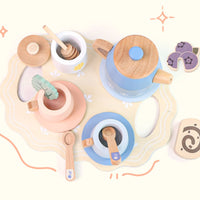 Wooden Tea Party Set Role Play Toy Tea Set Fine Movement Skills for Nursery