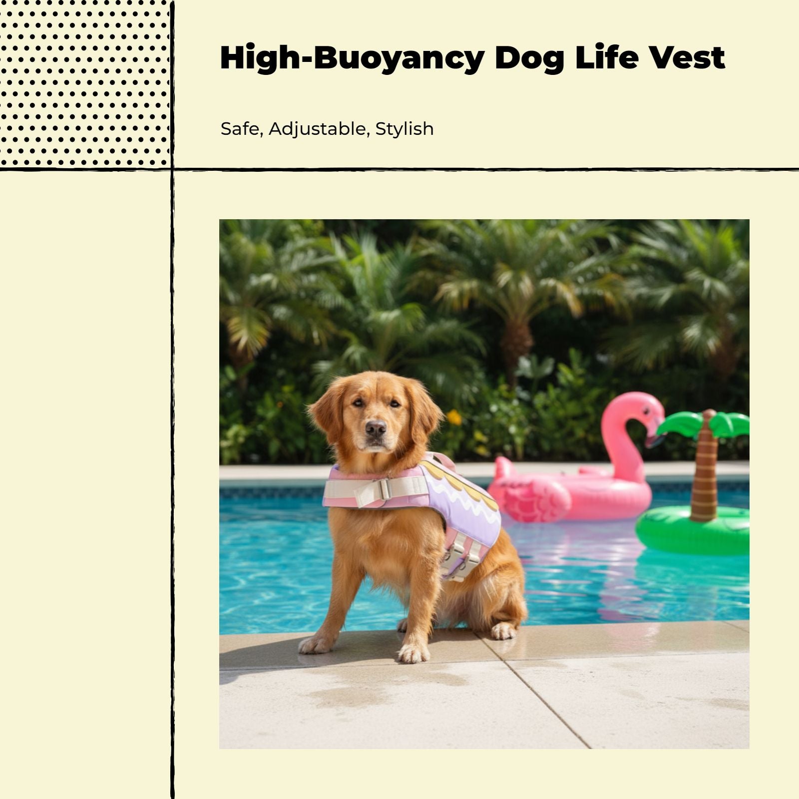 Buoyant dog life jacket for swimming