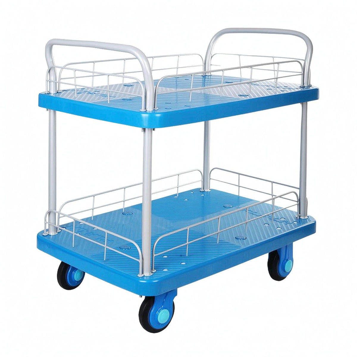 Two-Tier Hand Cart Folding Flat Cart Smooth Effortless-Rolling Casters Folding Hand Truck