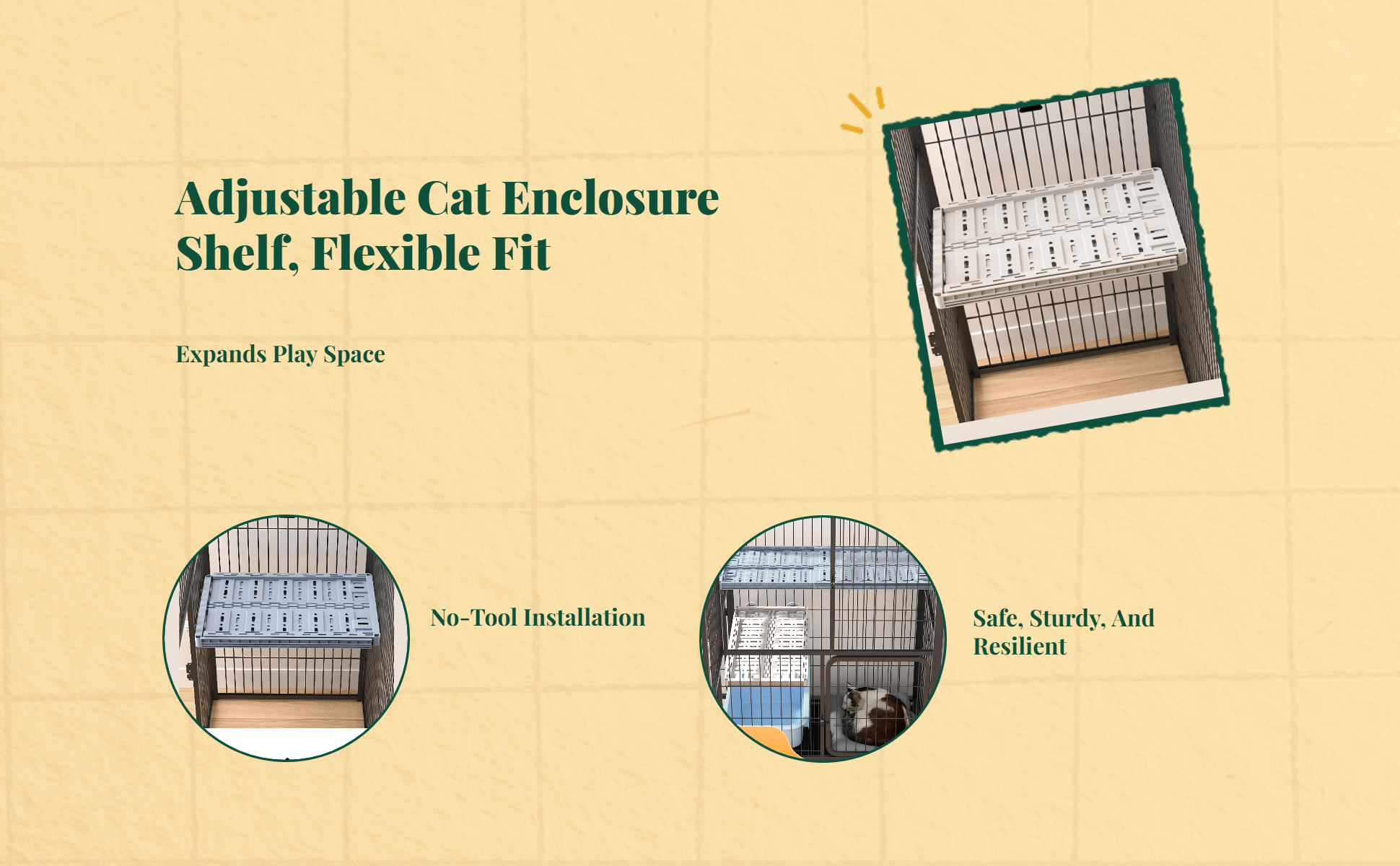 Adjustable multi-level cat shelf