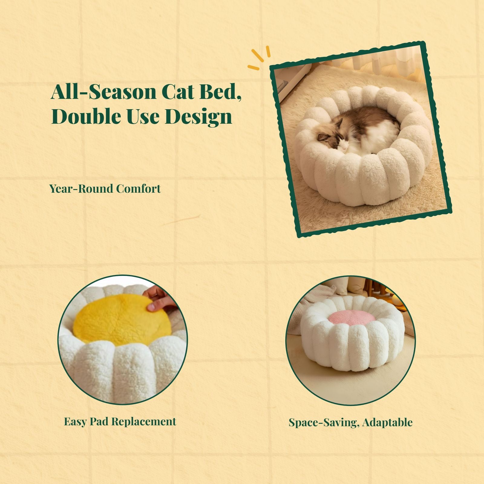 Cat Bed, Cozy Winter Pet Sofa, Washable Indoor House
