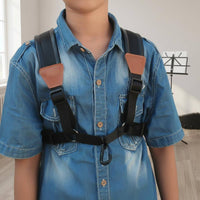 Double Shoulder Sax Strap Leather Three-Part Sax Harness with Hook Adjustable
