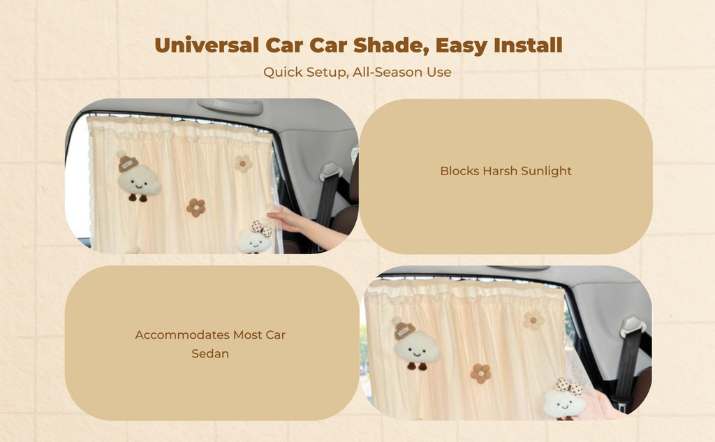Car window shade blocks sun for infants.