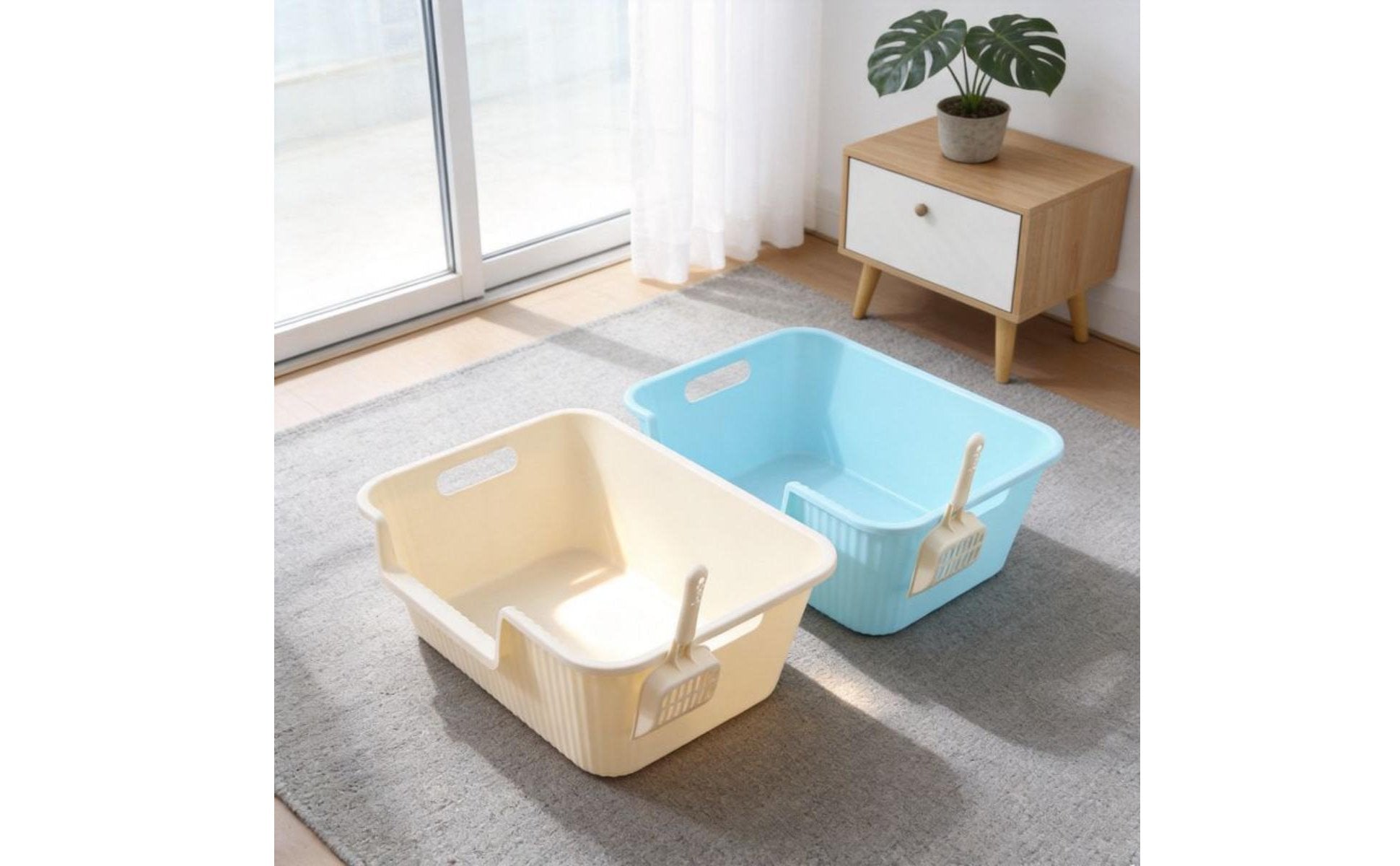 Square Feline Litter Box Easy to Petcare Toilet Polished Surface for Home