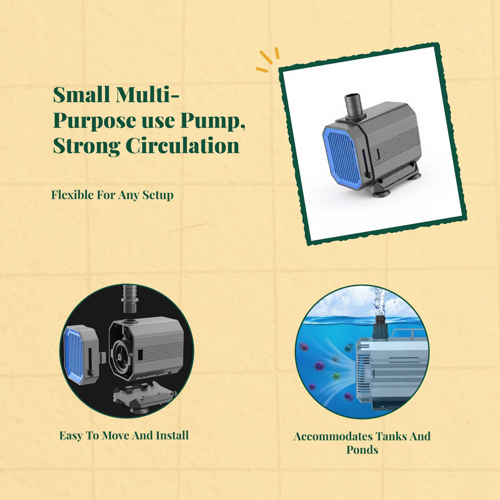 Quiet Underwater Pump for Aquariums, Ponds, Hydroponics