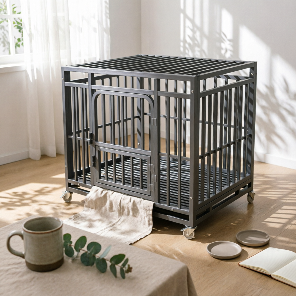 Metal Dog Crate Raised Base Portable Dog Crate Slatted Pet Floor Enclosure