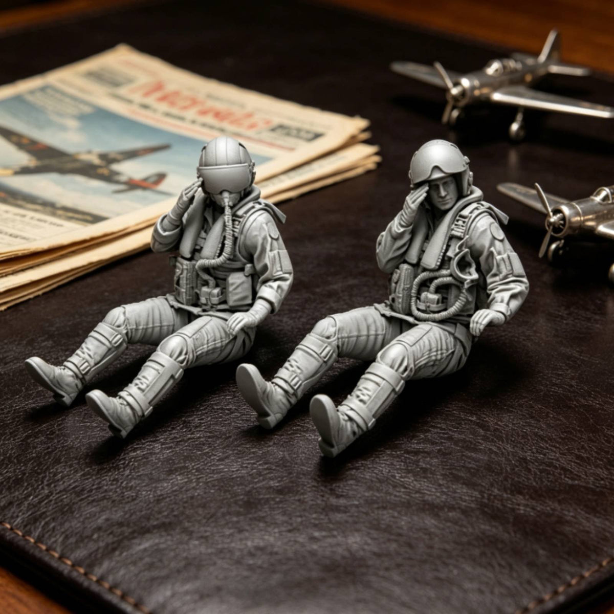 2 Pieces Detection Officer Figure High Detail Seated Cockpit 3D Printed Flyer Figures for Hobbyists
