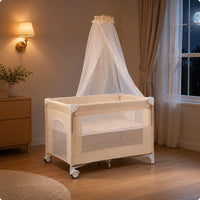 Foldable Baby Crib Two-Level Adjustable Portable Playpen Net