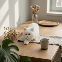 Bicolor Cat Figurine Handmade Faux Hair Cat Figurine Gift Idea Home Decor for Display