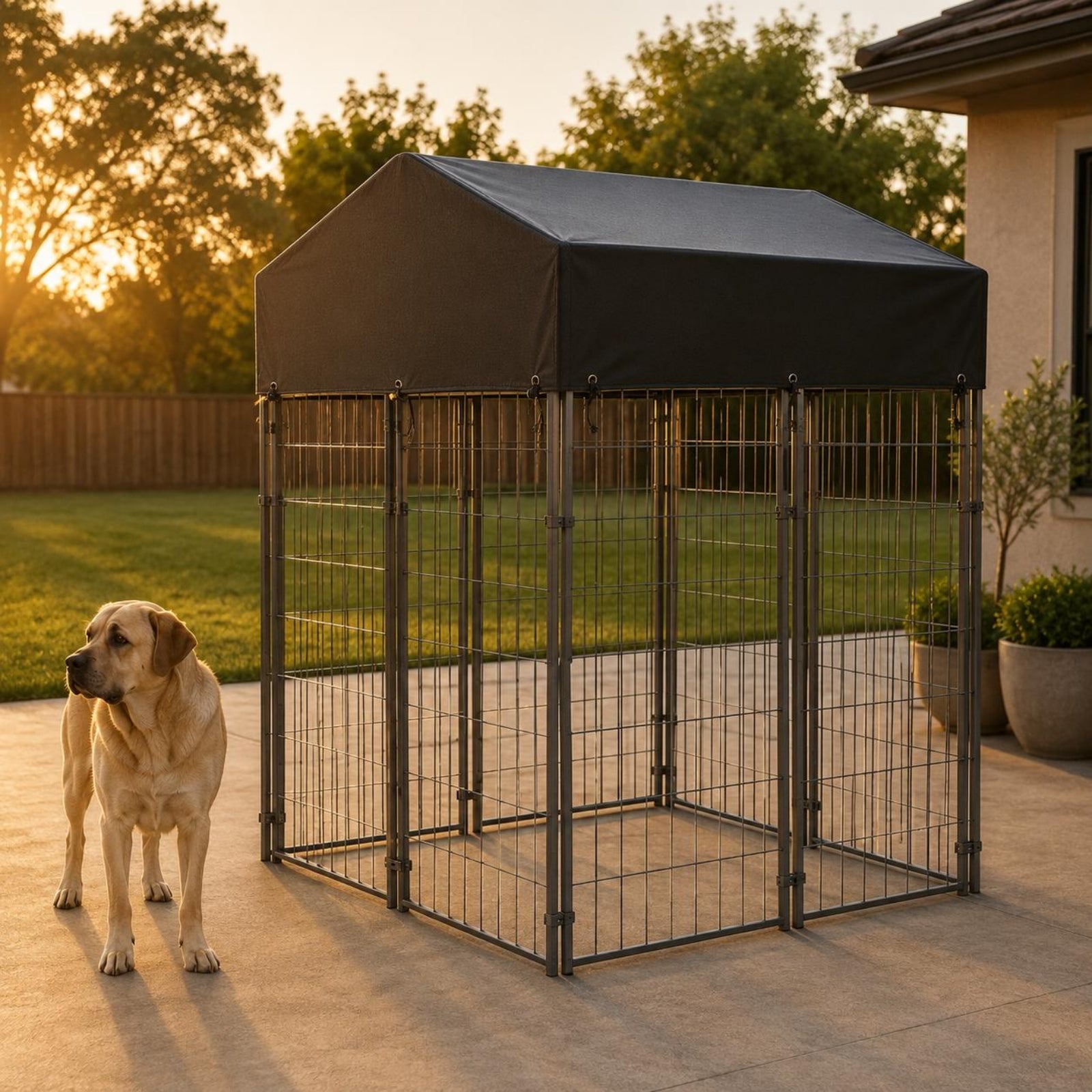 Wire Canine Enclosure Kennel Heavy Duty Roofed Dog Reliable Fastener Latch