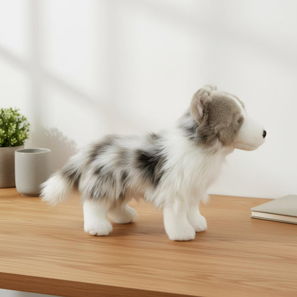 Australian Herder Stuffed Cuddly Gray White Dog Stuffed Realistic Look
