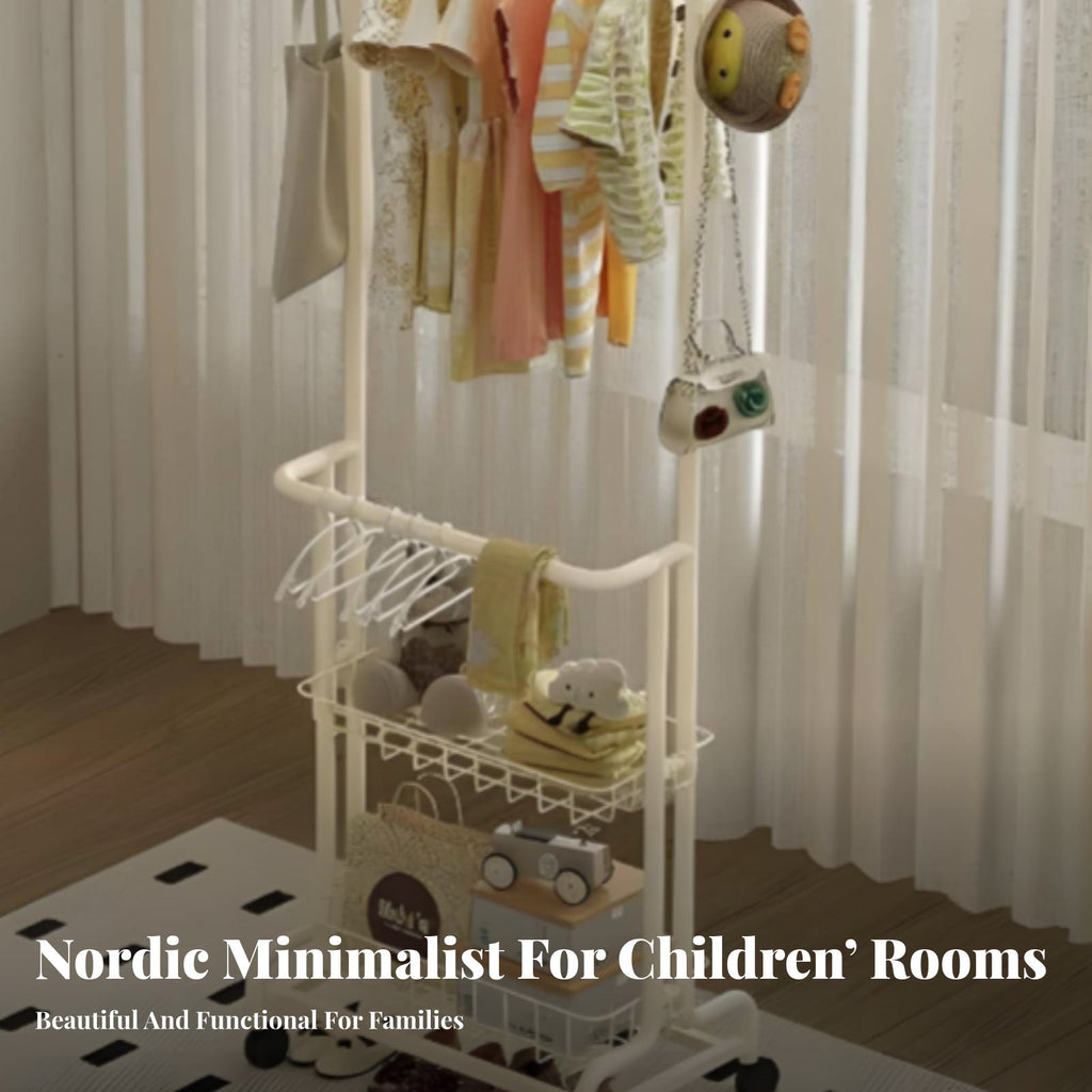 childs' Mobile Clothes Rack Child-Appropriate Height Young Child Dress-up Station Sturdy Construction Strong Load-Bearing