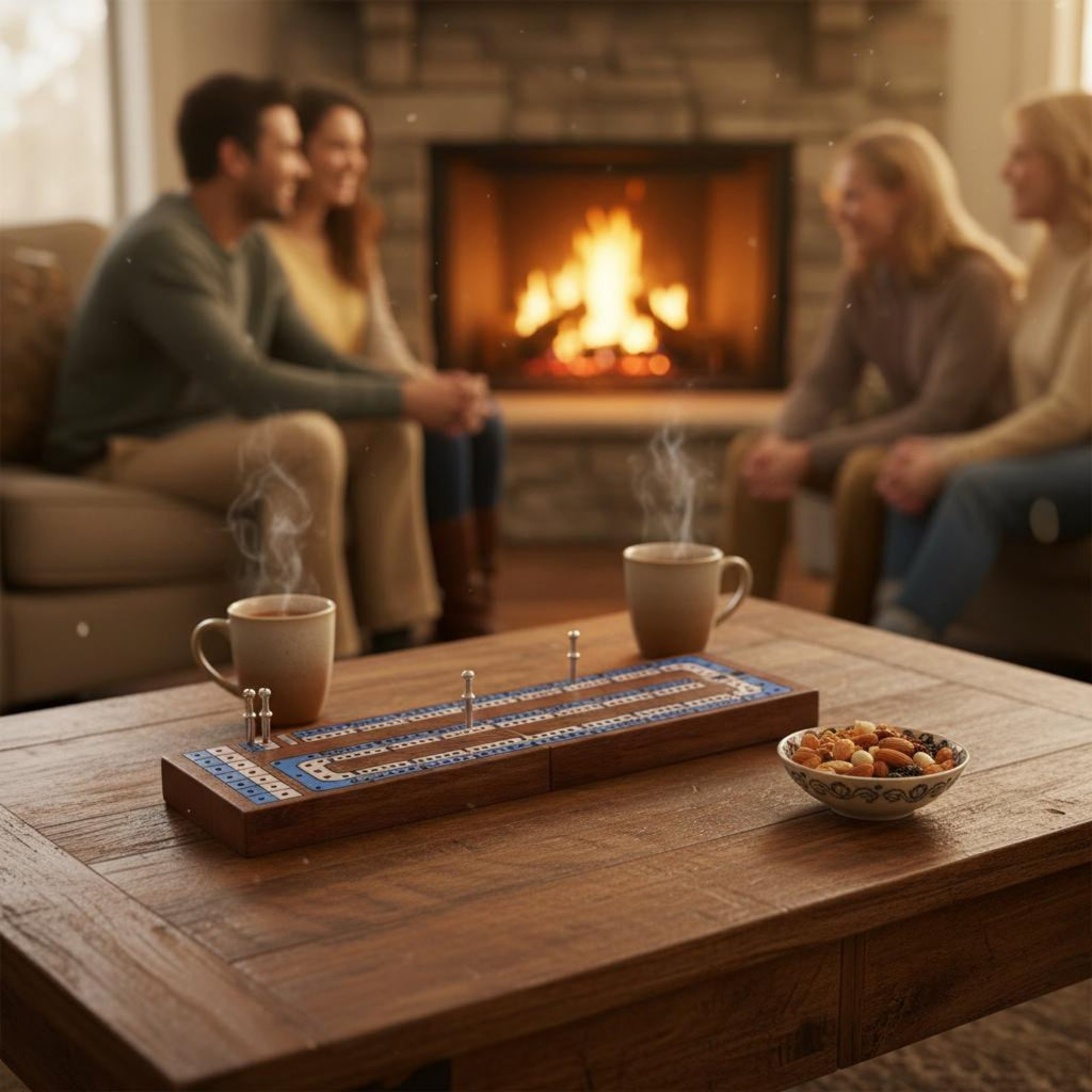 Wooden Cribbage Board Game Solid Wood Cribbage Board with Storage for Party