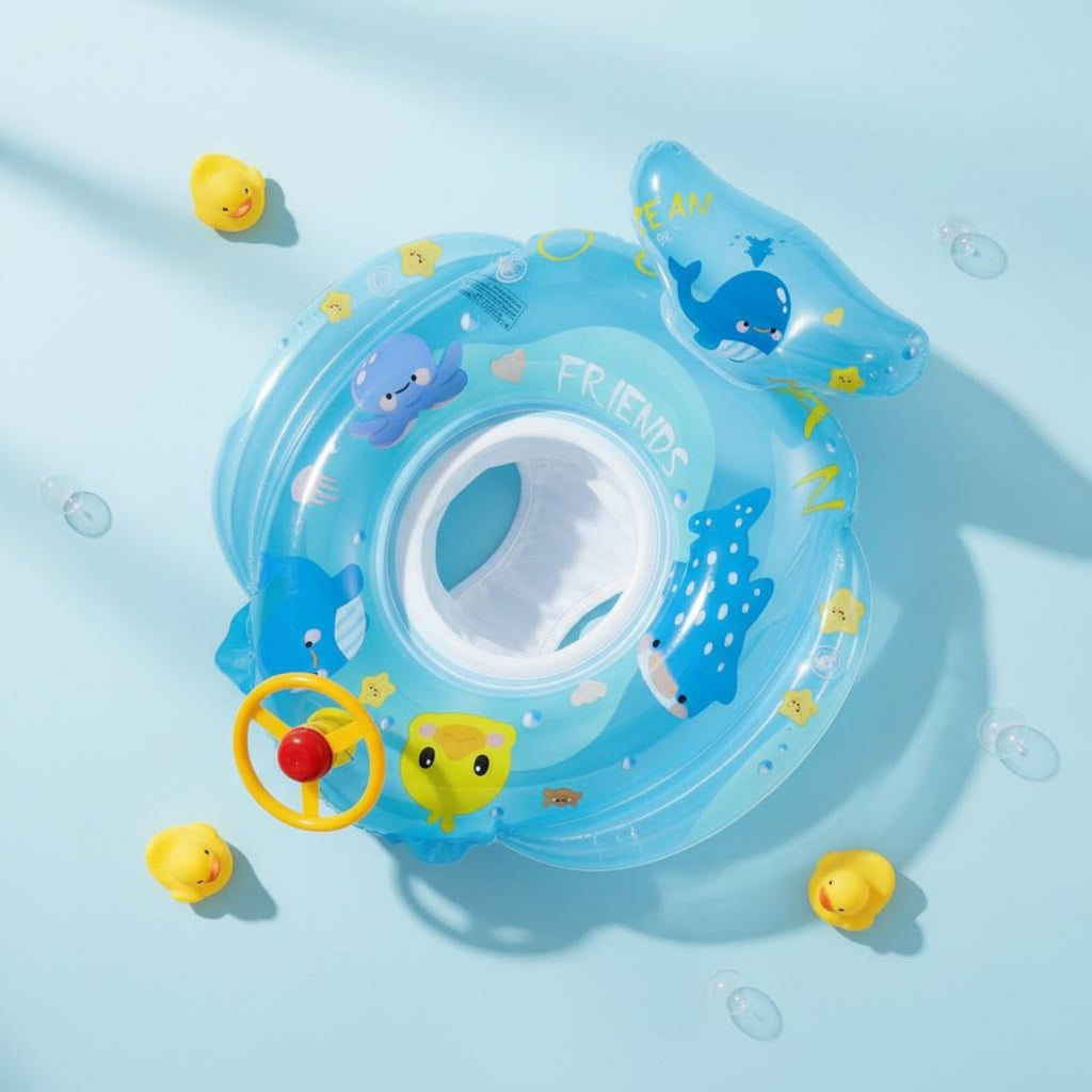 Inflatable Boat with Steering Wheel Squeaky Squeaker Baby Swim Seat Boat