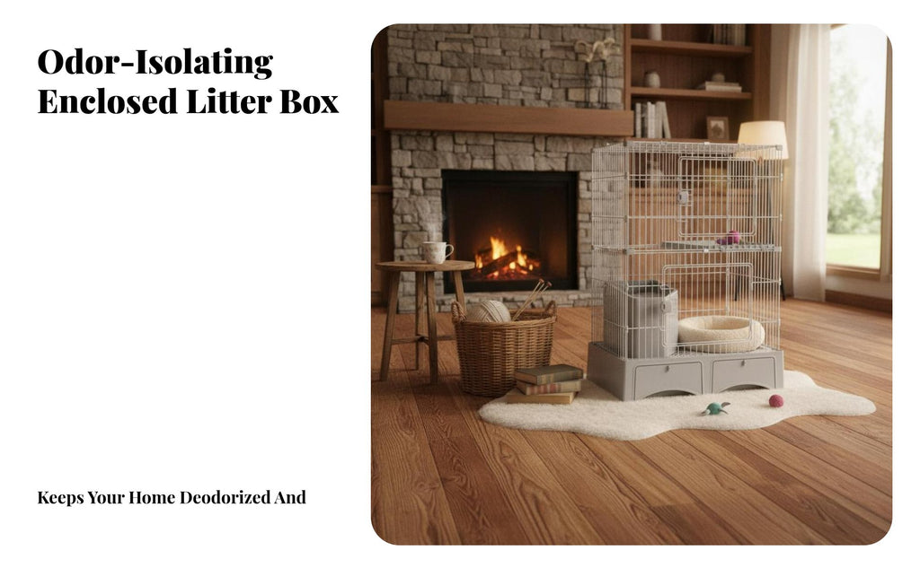 super Large Space 3-Story Cat Kennel with Litter Box Enclosure Spacious Interior Multi-Level Wire Crate Villa design pet Housing Easy to Clean for young cat Owners, Pet Parents, Indoors, Indoor, Living Room, Bedroom