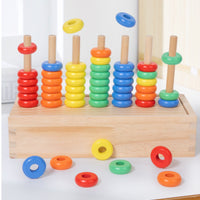 Rainbow Disc Sorter Natural Wood Counting Toy Painted Finish