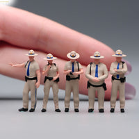 5 Pieces Police Figures Beige Uniforms Hand-Painted Resin Police Figures