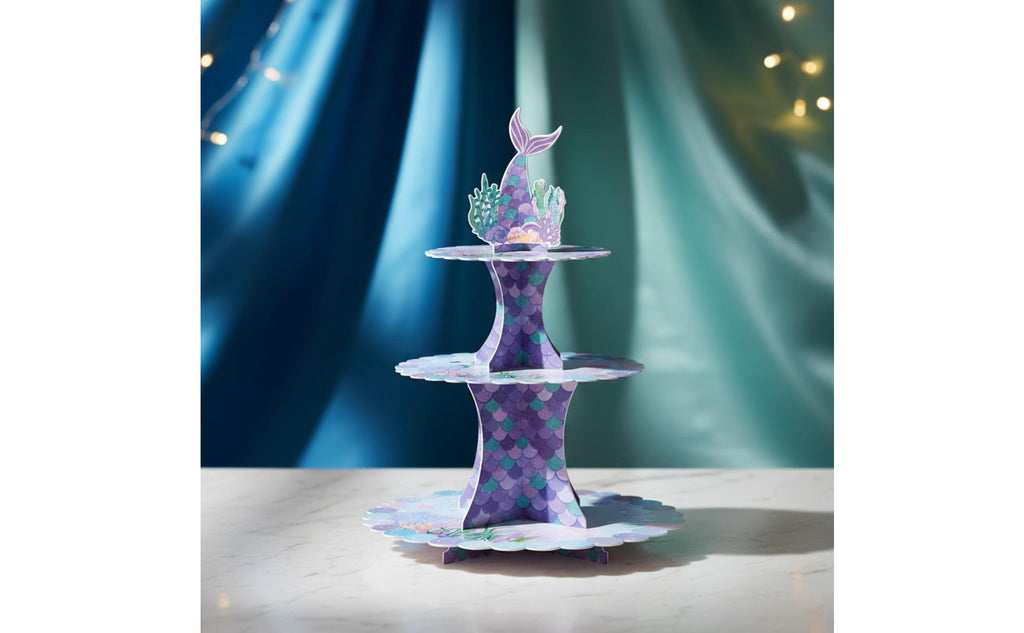 3-Tier Mermaid Cupcake Stand Easy to Assemble for Baby Shower, Girls, Kids