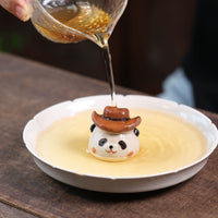 Panda Tea Pet Orange Cheek Spots Clay Panda Ornament Brown Hat