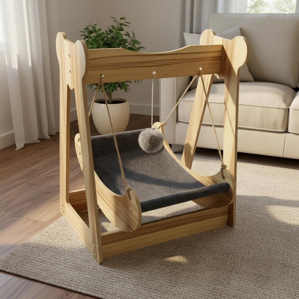 Cat Hanging Hammock Bed Elevated Cozy Nest Wooden Suspended Cat Bed Easy to Clean Animal Furniture for Cats
