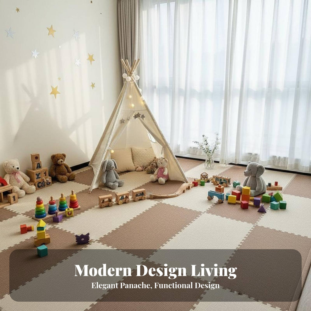Formaldehydesafe connectable Crawling Mat Thickened Foam Tiles Cuttable Nursery Flooring Cream design for Children, Toddlers, Bedroom, Play Area, Playroom, Living Room