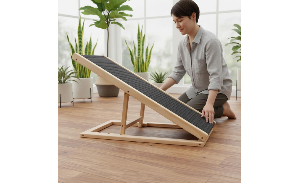 Adjustable Wooden Pet Ramp Sturdy Wood Frame Foldable Dog Stairs Foldable Dog Ramp Strong Load-Bearing Wooden Pet Ladder