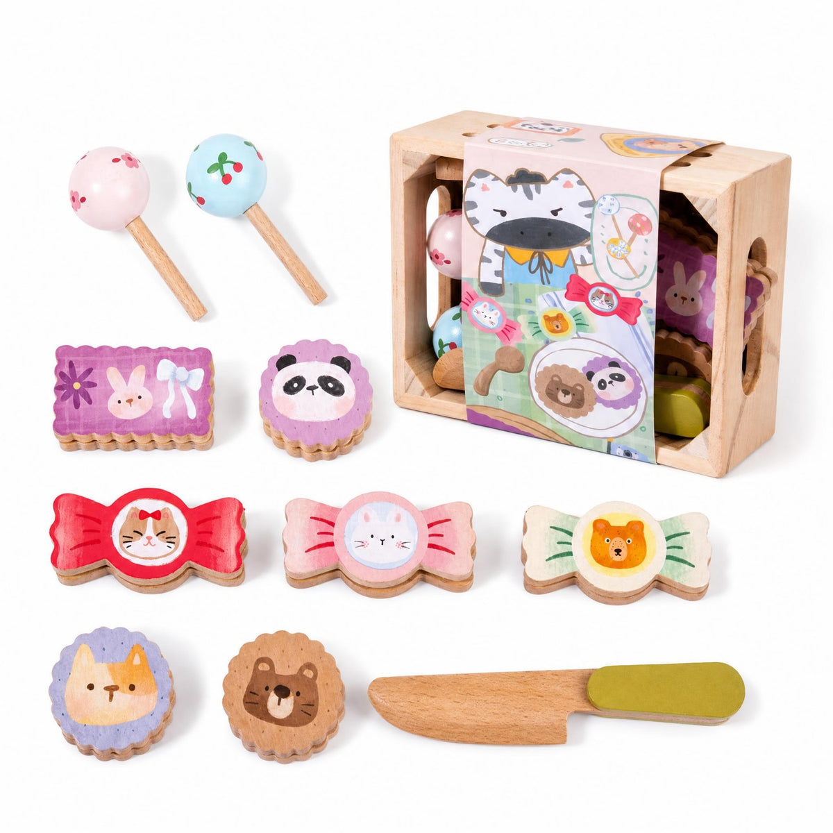 Cartoon Details Wooden Pretend Food Set Children's Kitchen Accessory Toy Portable