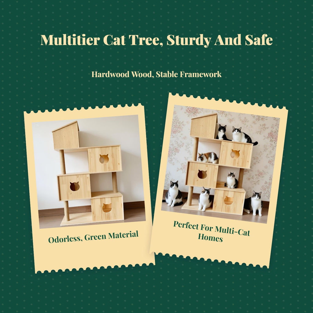 Wood cat tree with condo