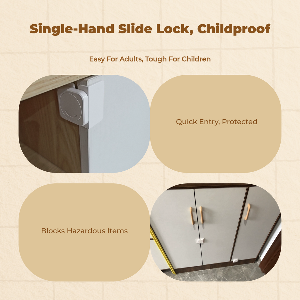 Kid Protection Cabinet Lock, Adjustable Drawer Latch, no tools needed, Infant Proofing for Fridge & Cupboard