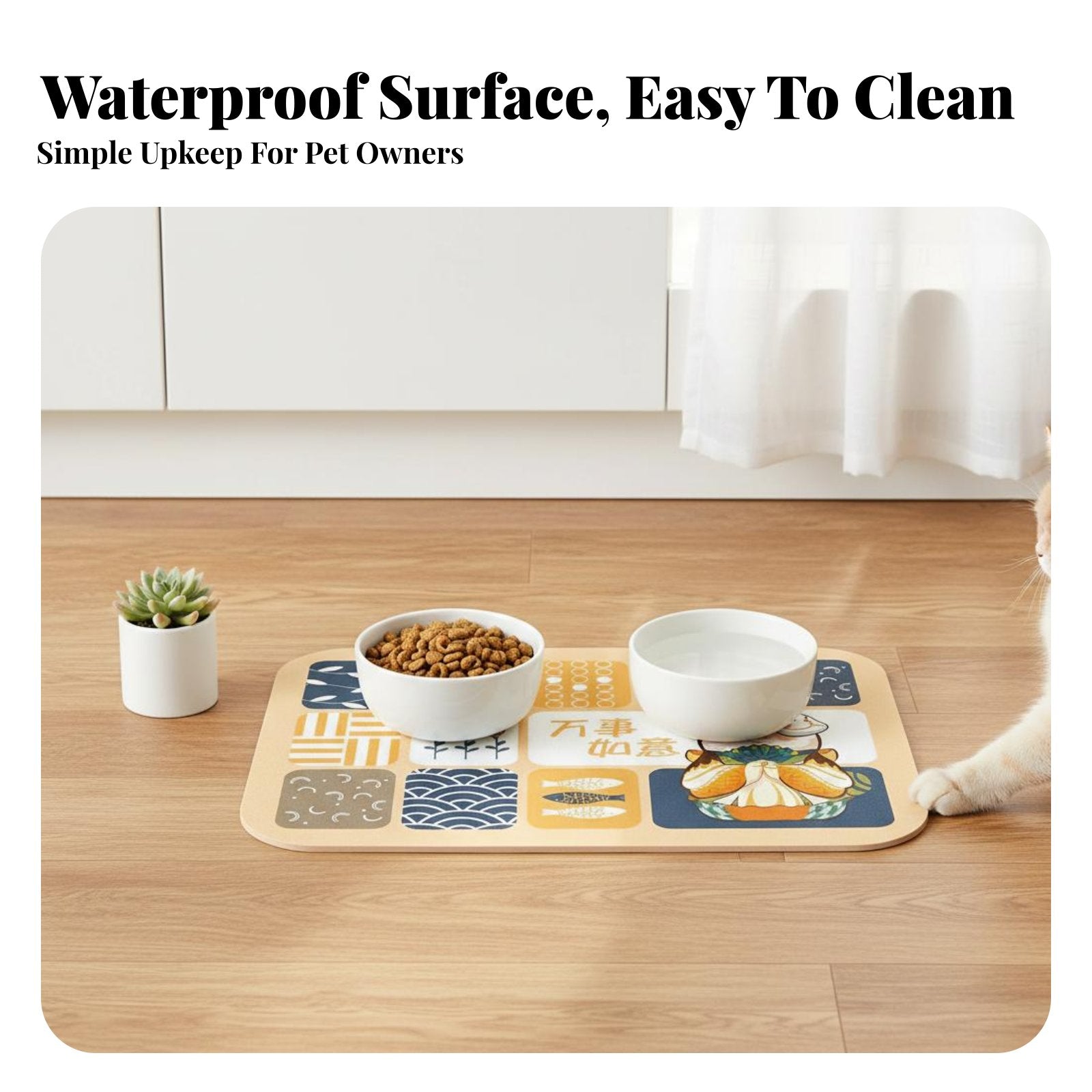 CumulusShaped Bowl mat Non-Sraised border Feeding Mat leak-resistant for Indoor, Kitchen