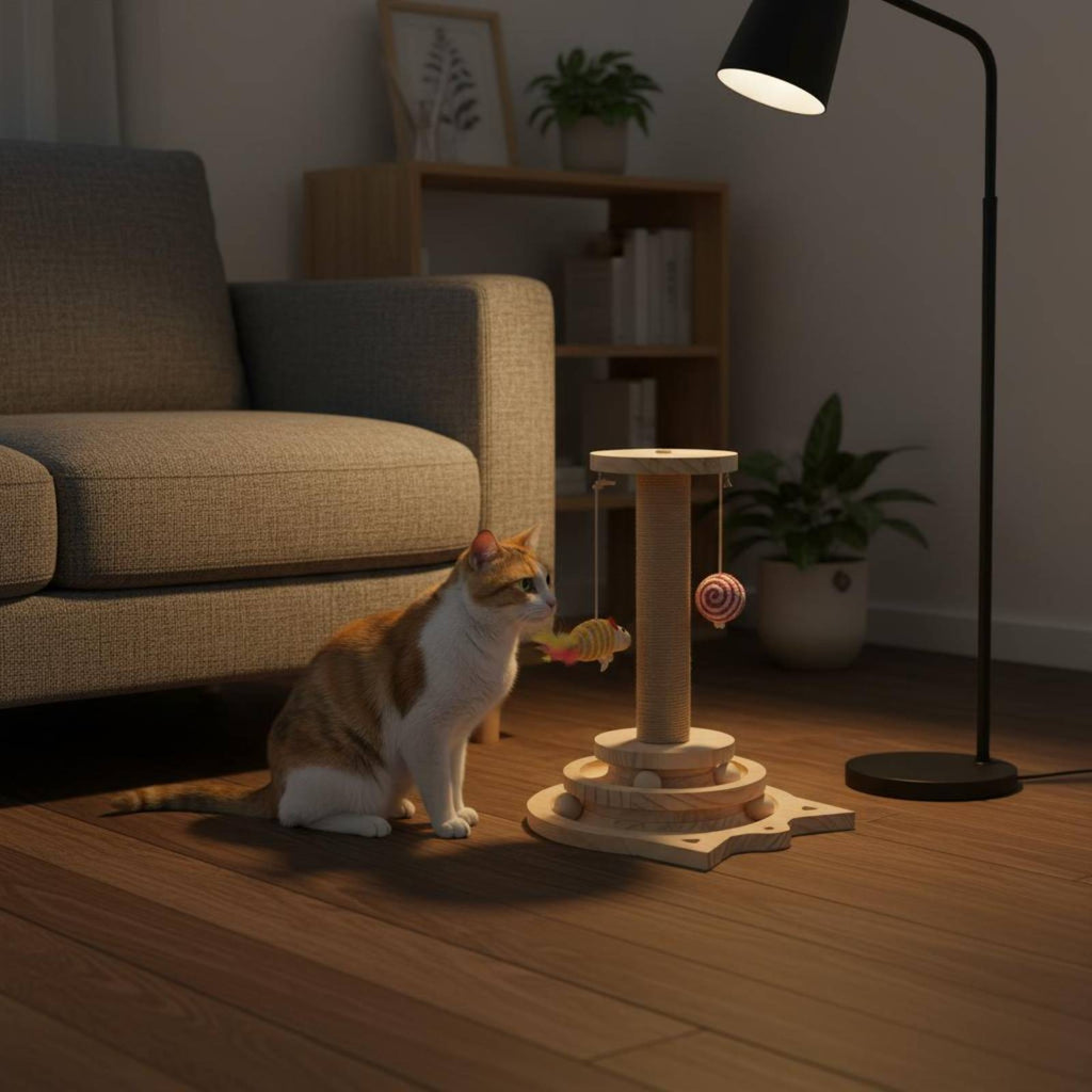 Wooden Kitten Scratching Post Tiered Circular Base Pet Furniture Spiral Design