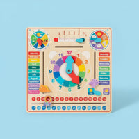 Wooden Calendar Clock High-Quality Wood Kids Learning Calendar Polished Edges