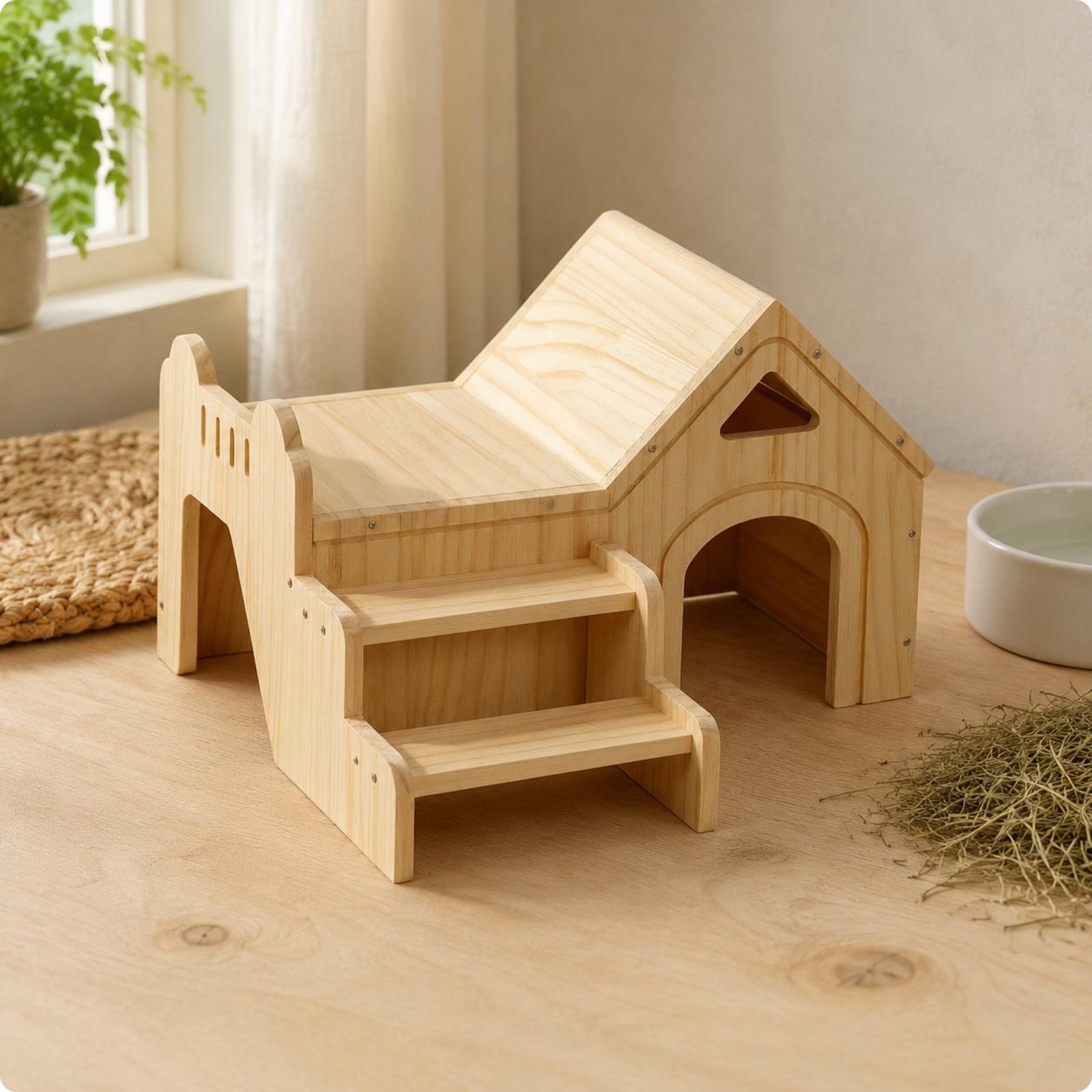 Wood Pet House Rubberwood Small Pet House Polished Rounded Edges