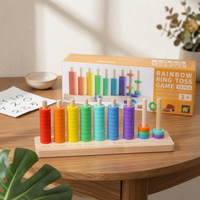 Wooden Hoop Toss Toy Printed Color Names Rainbow Hoop Toss Toy Rectangular Base