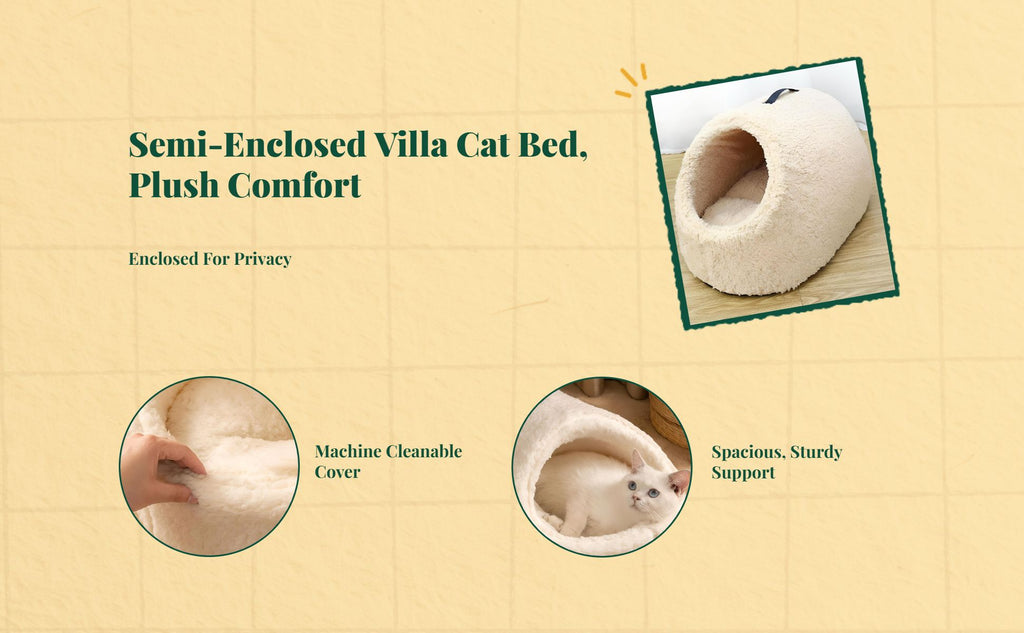 Lamb Fleece Cat House, Semi-Enclosed Pet Bed, Indoor Warm