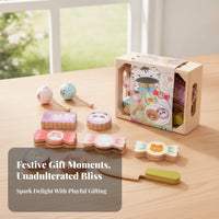 Cartoon Details Wooden Pretend Food Set Children's Kitchen Accessory Toy Portable